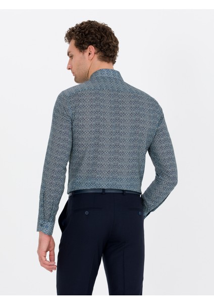Erkek Petrol Slim Fit Uzun Kollu Gömlek 50265454-VR102