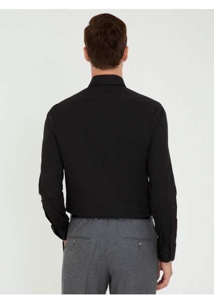 Erkek Siyah Slim Fit Uzun Kollu Basic Gömlek 50242782-VR046