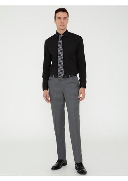 Erkek Siyah Slim Fit Uzun Kollu Basic Gömlek 50242782-VR046
