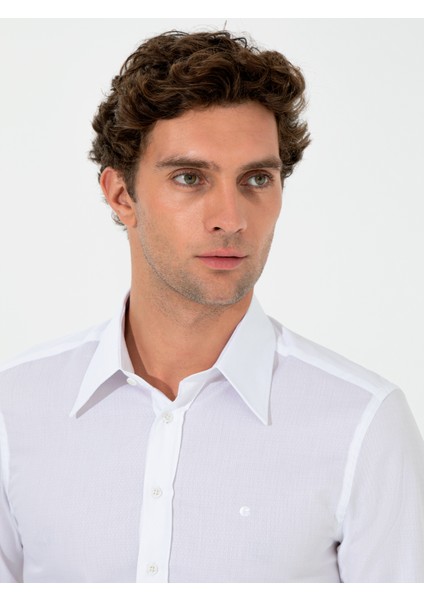 Erkek Beyaz Slim Fit Uzun Kollu Gömlek 50255629-VR013 fırsatları