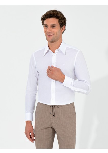 Erkek Beyaz Slim Fit Uzun Kollu Gömlek 50255629-VR013 indirimleri