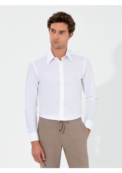 Erkek Beyaz Slim Fit Uzun Kollu Gömlek 50255629-VR013