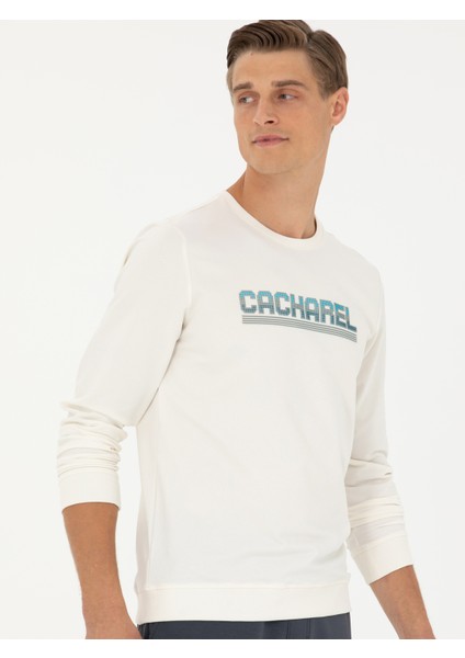Erkek Ekru Regular Fit Pamuk Karışımlı Baskılı Bisiklet Yaka Sweatshirt 50272483-VR019 modelleri