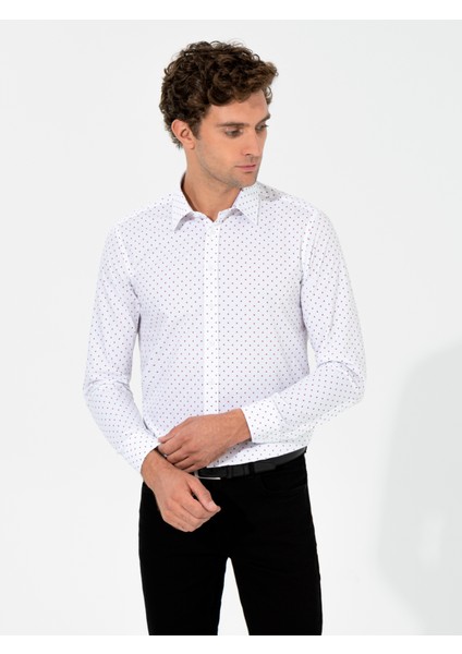 Erkek Beyaz Slim Fit Uzun Kollu Gömlek 50255644-VR013 fırsatları