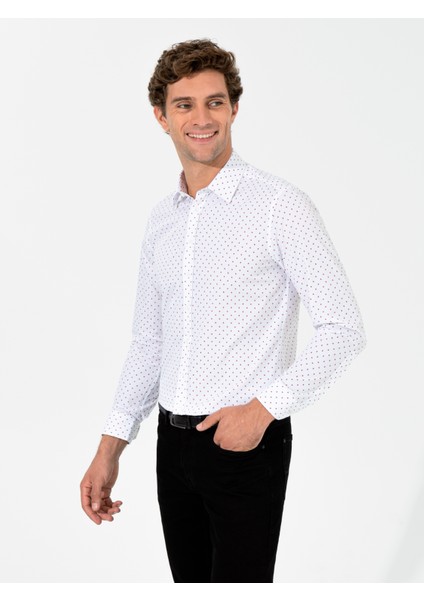 Erkek Beyaz Slim Fit Uzun Kollu Gömlek 50255644-VR013