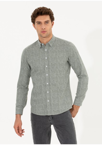 Erkek Haki Slim Fit Uzun Kollu Gömlek 50255618-VR027 fırsatları