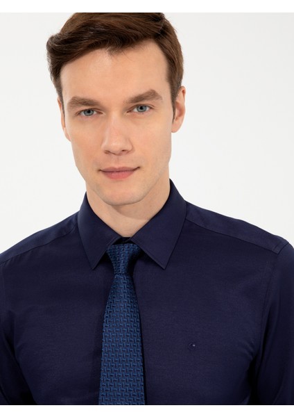 Erkek Lacivert Slim Fit Uzun Kollu Basic Gömlek 50258543-VR033