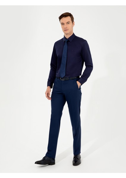 Erkek Lacivert Slim Fit Uzun Kollu Basic Gömlek 50258543-VR033