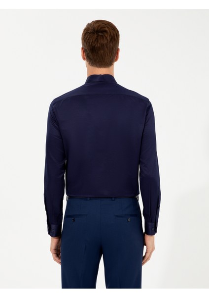 Erkek Lacivert Slim Fit Uzun Kollu Basic Gömlek 50258543-VR033