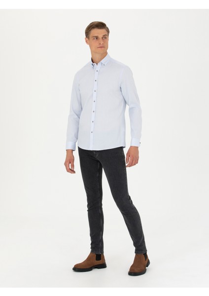 Erkek Açık Mavi Slim Fit %100 Pamuk Oxford Gömlek 50270162-VR003 fırsatları