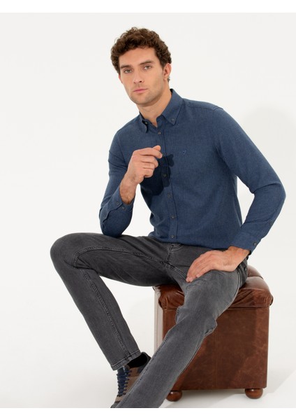 Erkek Saks Slim Fit Uzun Kollu Gömlek 50256919-VR032 fırsatları