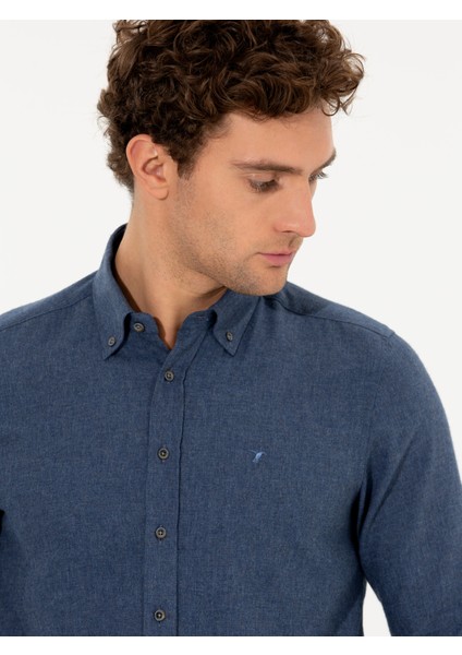 Erkek Saks Slim Fit Uzun Kollu Gömlek 50256919-VR032