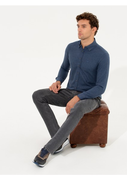 Erkek Saks Slim Fit Uzun Kollu Gömlek 50256919-VR032