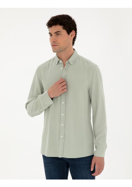 Erkek Yeşil Regular Fit Uzun Kollu Gömlek 50284405-VR016