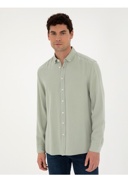 Erkek Yeşil Regular Fit Uzun Kollu Gömlek 50284405-VR016
