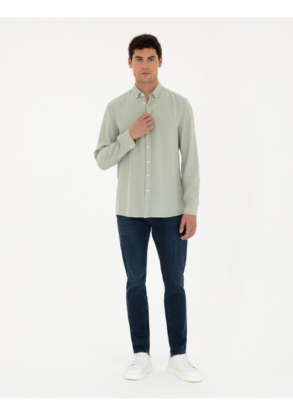 Erkek Yeşil Regular Fit Uzun Kollu Gömlek 50284405-VR016