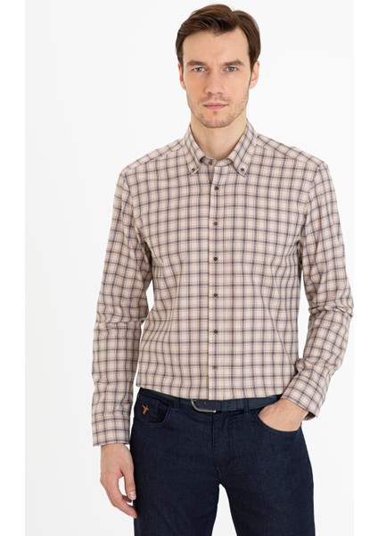 Erkek Bej Slim Fit Uzun Kollu Gömlek 50227332-VR011