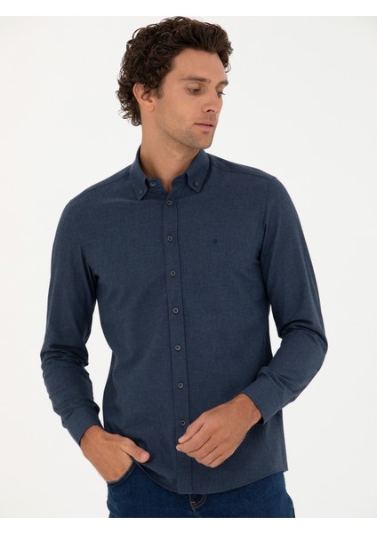 Erkek Lacivert Slim Fit Uzun Kollu Gömlek 50279988-VR033
