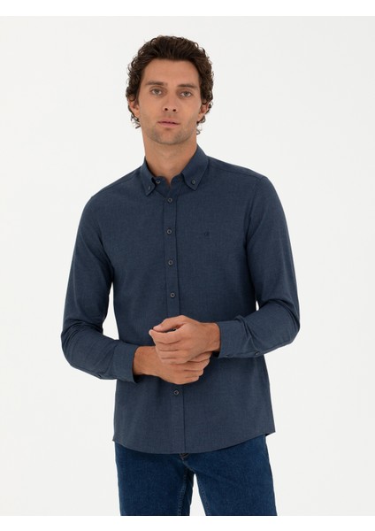 Erkek Lacivert Slim Fit Uzun Kollu Gömlek 50279988-VR033 modelleri