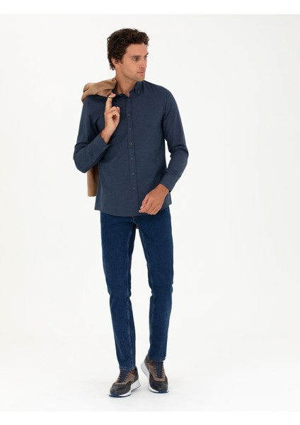 Erkek Lacivert Slim Fit Uzun Kollu Gömlek 50279988-VR033 fırsatları