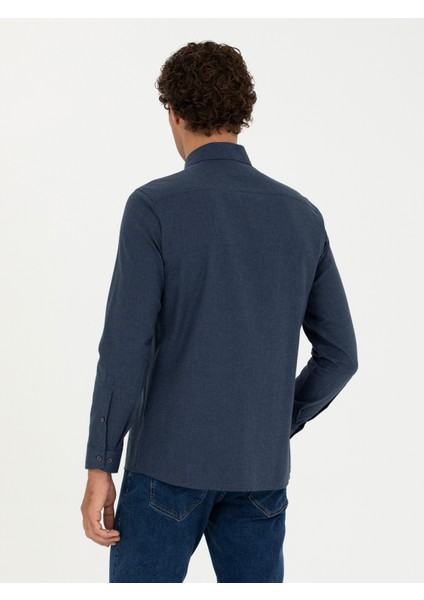 Erkek Lacivert Slim Fit Uzun Kollu Gömlek 50279988-VR033 indirimleri