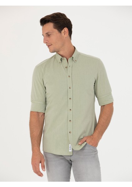Erkek Haki Slim Fit Uzun Kollu Gömlek 50265476-VR027