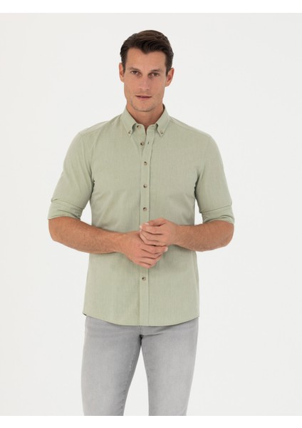 Erkek Haki Slim Fit Uzun Kollu Gömlek 50265476-VR027 modelleri