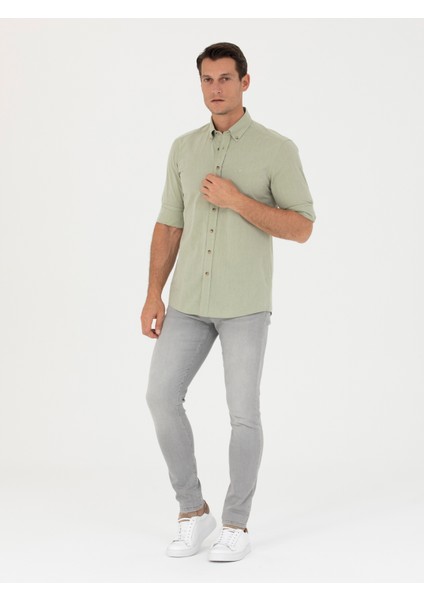 Erkek Haki Slim Fit Uzun Kollu Gömlek 50265476-VR027 fırsatları