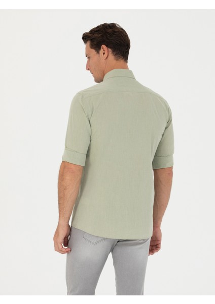 Erkek Haki Slim Fit Uzun Kollu Gömlek 50265476-VR027 indirimleri