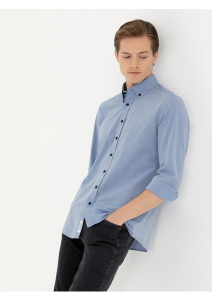 Erkek İndigo Slim Fit Uzun Kollu Gömlek 50265476-VR028