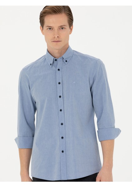 Erkek İndigo Slim Fit Uzun Kollu Gömlek 50265476-VR028 modelleri