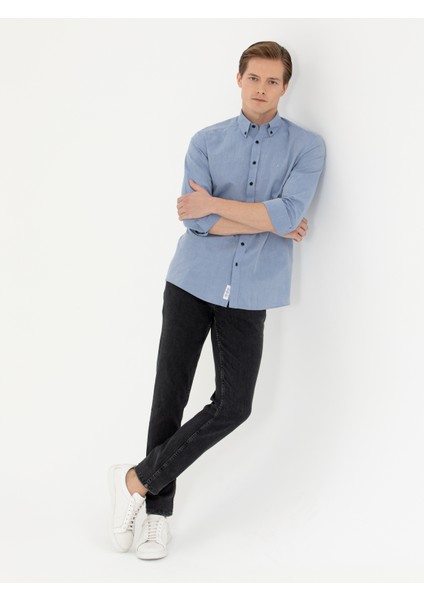 Erkek İndigo Slim Fit Uzun Kollu Gömlek 50265476-VR028 fırsatları