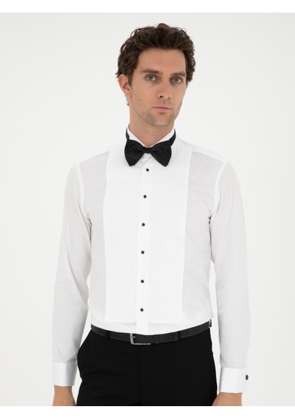 Erkek Beyaz Slim Fit Manşetli Pamuk Karışımlı Smokin Gömlek 50287297-VR013 modelleri