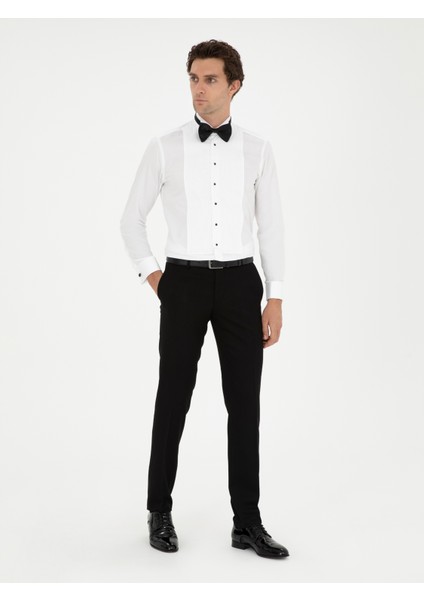 Erkek Beyaz Slim Fit Manşetli Pamuk Karışımlı Smokin Gömlek 50287297-VR013 fırsatları