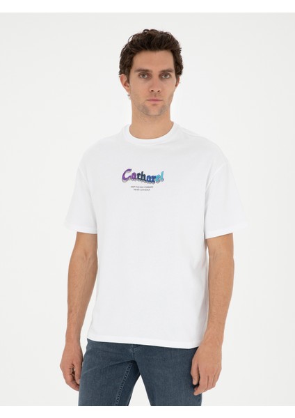 Erkek Beyaz Oversize Bisiklet Yaka T-shirt 50284874-VR013