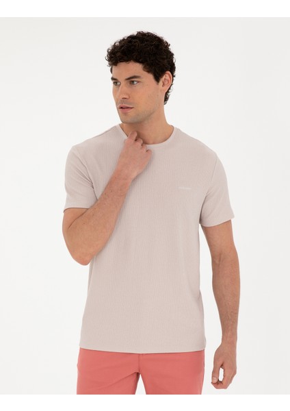 Erkek Bej Slim Fit Tişört 50288914-VR011