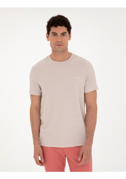 Erkek Bej Slim Fit Tişört 50288914-VR011