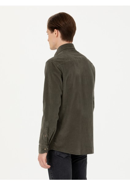 Erkek Haki Regular Fit Uzun Kollu Kadife Gömlek 50278523-VR027 indirimleri