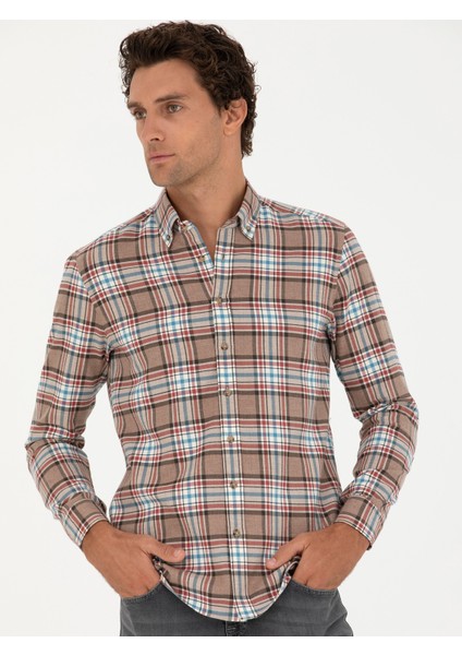 Erkek Vizon Regular Fit Uzun Kollu Gömlek 50272912-VR052