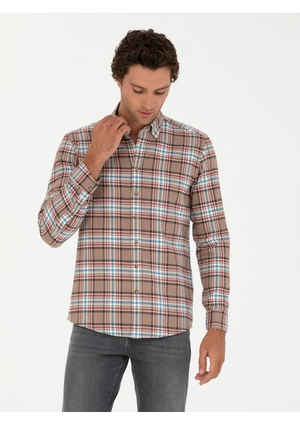 Erkek Vizon Regular Fit Uzun Kollu Gömlek 50272912-VR052 modelleri
