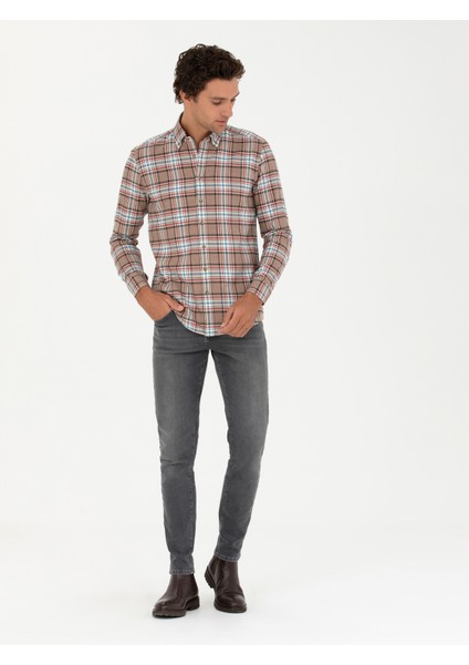 Erkek Vizon Regular Fit Uzun Kollu Gömlek 50272912-VR052 fırsatları