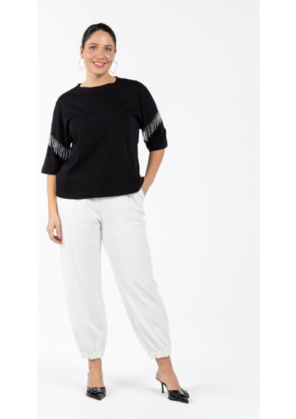 Yuvarlak Yaka Düz Siyah Kadın T-Shirt Joan