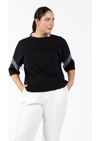 Yuvarlak Yaka Düz Siyah Kadın T-Shirt Joan fiyatları