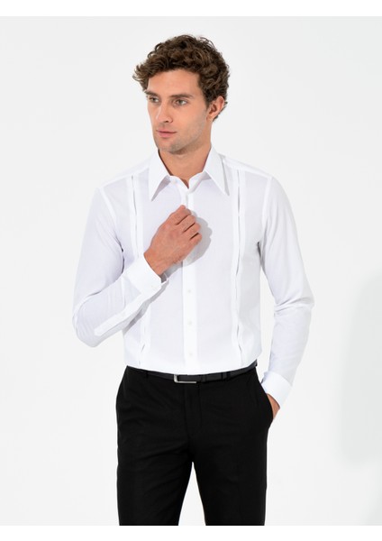 Erkek Beyaz Slim Fit Uzun Kollu Gömlek 50255641-VR013 indirimleri