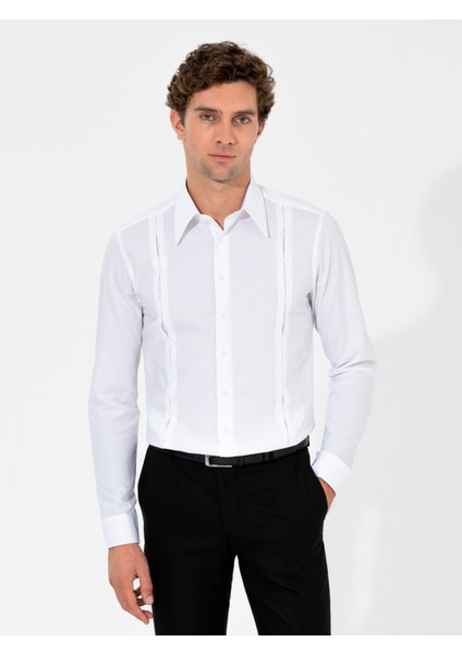 Erkek Beyaz Slim Fit Uzun Kollu Gömlek 50255641-VR013