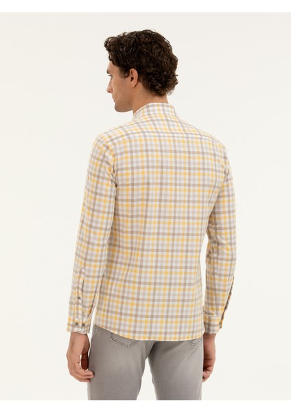 Erkek Sarı Slim Fit Pamuk Ekose Gömlek 50284422-VR044