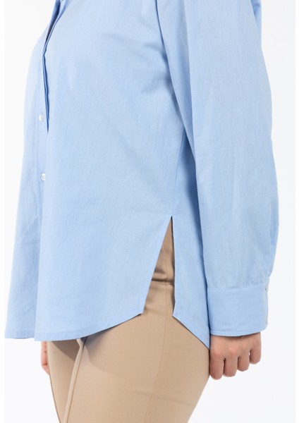 Rahat Gömlek Yaka Düz Mavi Kadın Gömlek Kınsey fırsatları