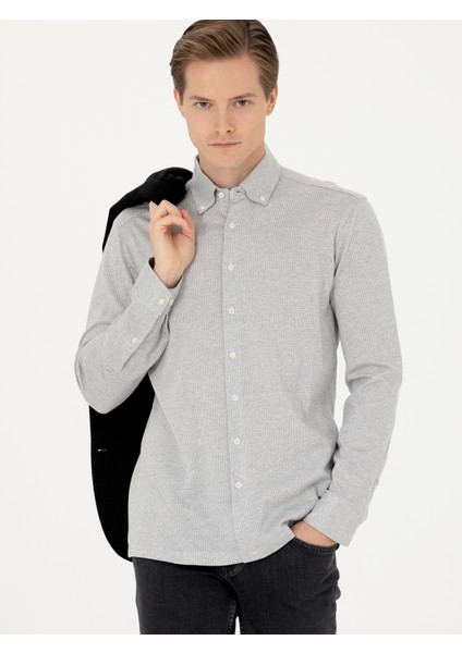 Erkek Gri Slim Fit Uzun Kollu Gömlek 50255655-VR024