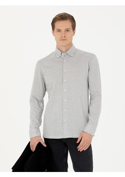 Erkek Gri Slim Fit Uzun Kollu Gömlek 50255655-VR024