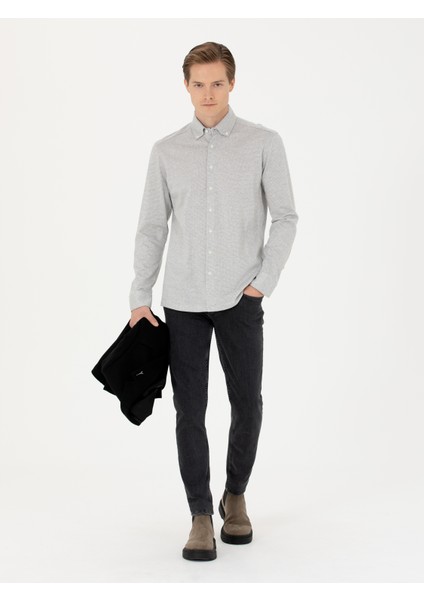 Erkek Gri Slim Fit Uzun Kollu Gömlek 50255655-VR024